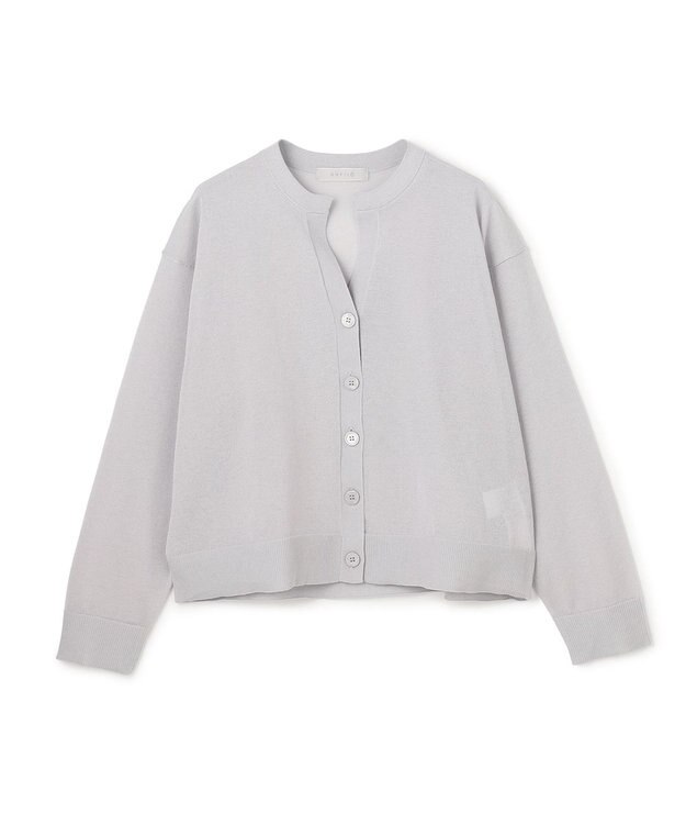 UNFILO シアーフォルムニット キーネックカーディガン グレー