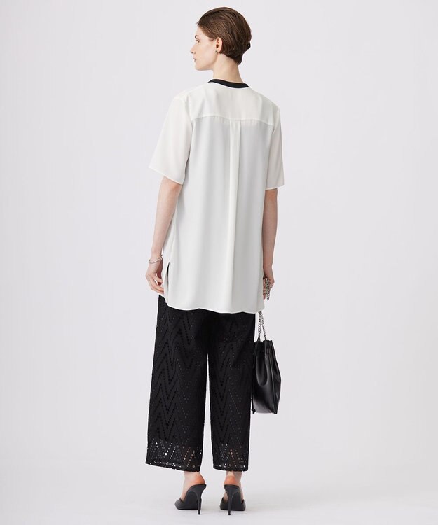 ICB 【洗える】 ヘリンボーンエンブロイダリー ワイドストレートパンツ ブラック系