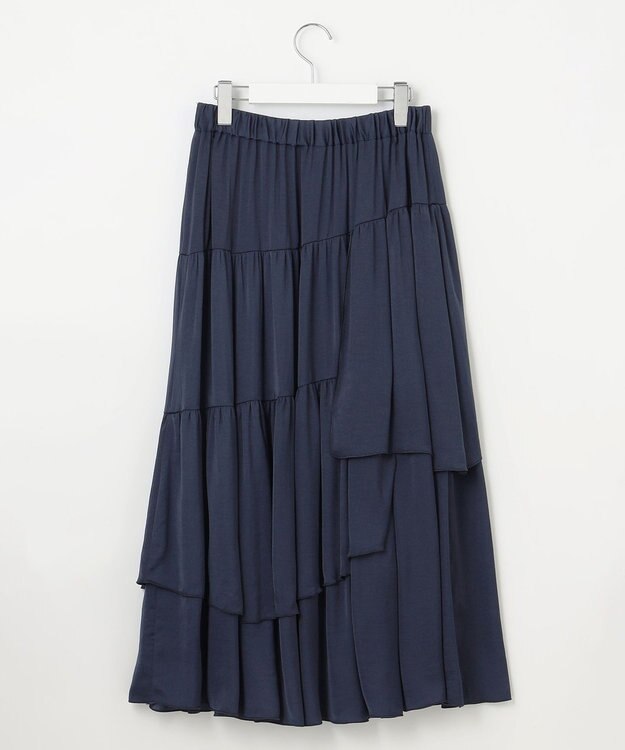 Feroux 【洗える】ランダムティアードスカート ネイビー系