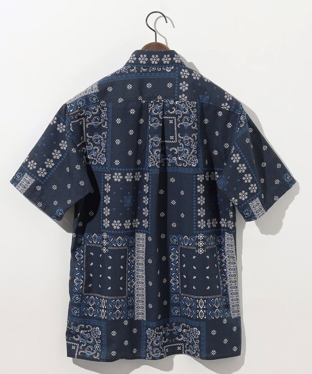 JOSEPH ABBOUD 【キングサイズ・サスティナブル素材】コットンリヨセルリネンバンダナプリント シャツ ネイビー系6