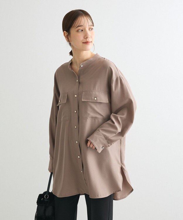 Green Parks ・ＥＬＥＮＣＡＲＥ　ＤＵＥ　イロイロ釦シャツチュニック Gray Beige
