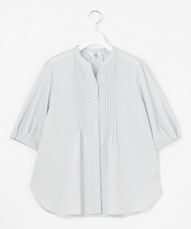 J.PRESS LADIES 【洗える】ラミーポプリン 前開き ブラウス ライトグレー系