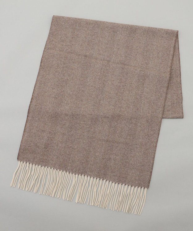 GOTAIRIKU 【カシミヤ100％】 幅広 マフラー_ヘリンボーン柄(40×180) ベージュ×ヘリンボーン