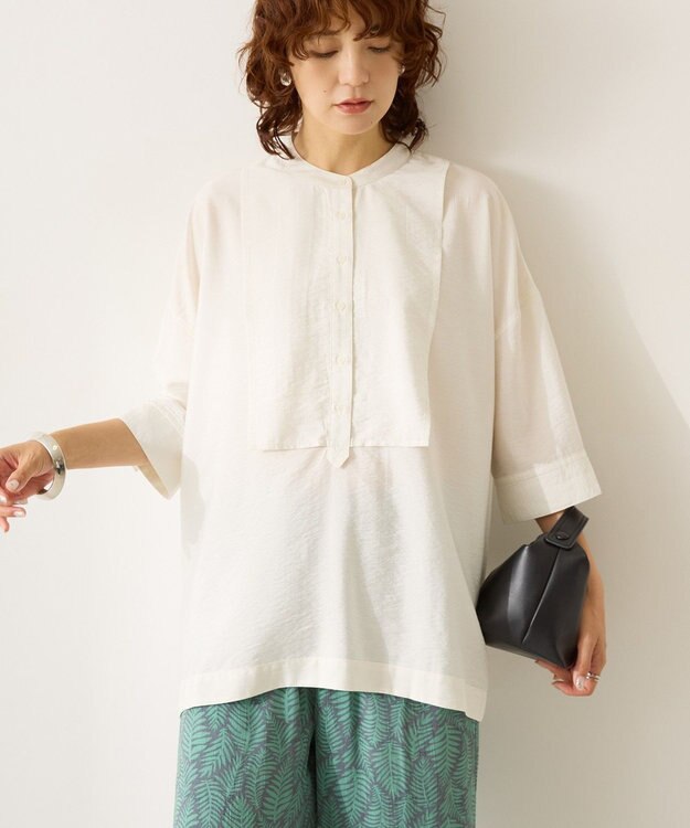 AMERICAN HOLIC 【WEB限定】接触冷感バンドカラーチュニック Ivory