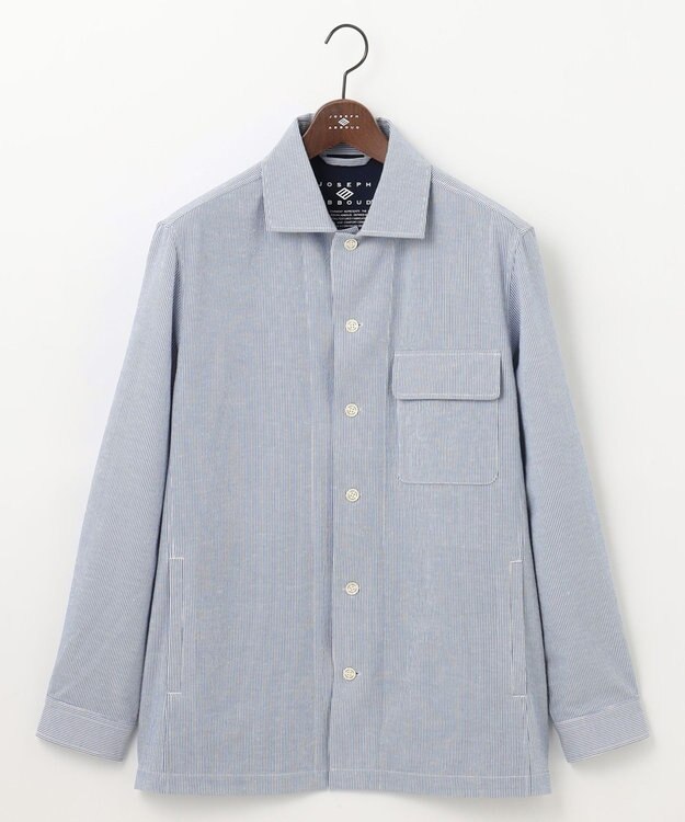 JOSEPH ABBOUD 【清涼・軽量・夏の軽羽織】クールサッカー ライトシャツ アウター ブルー系