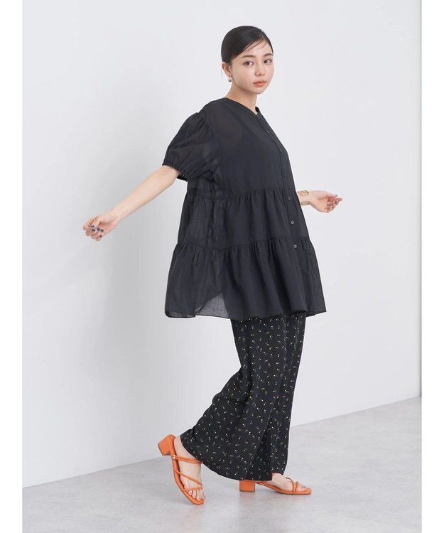 earth music&ecology 綿ローンティアードチュニック Black