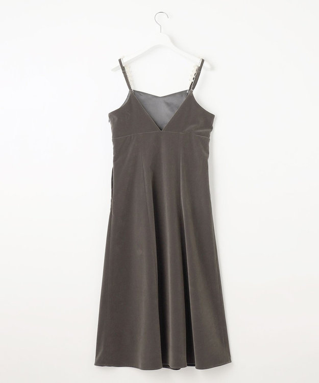 Feroux 【2WAY】パールストラップベロア ジャンスカ ライトグレー系