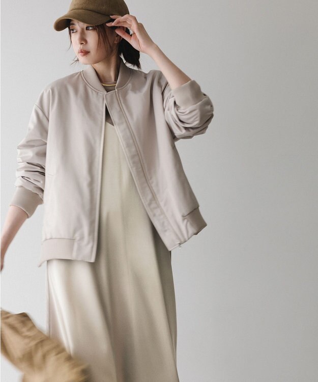 ICB 【洗える】 マットサテン MA-1ブルゾン トープ系