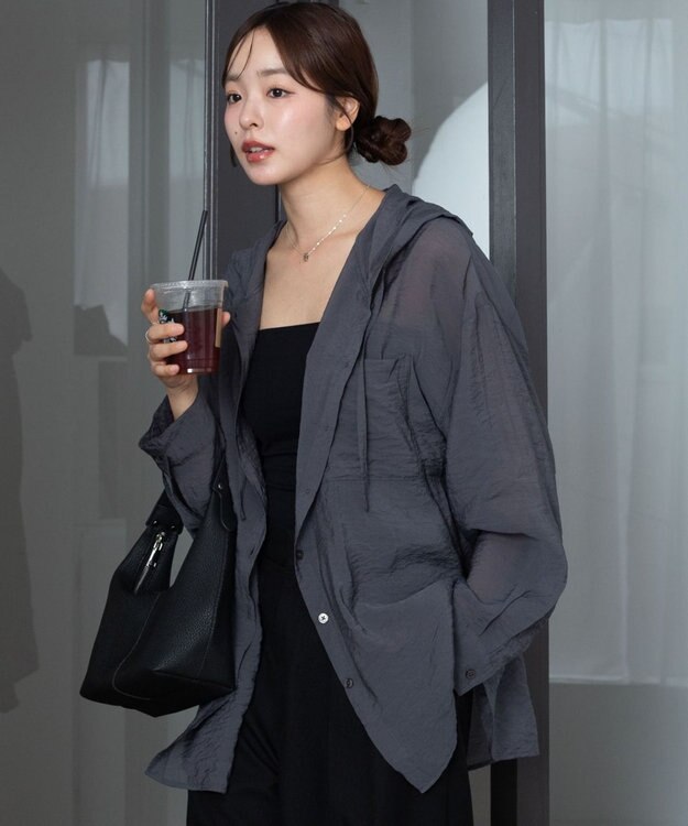 WEGO 【2026年春夏新作】シアーフードシャツ ブラック中濃色