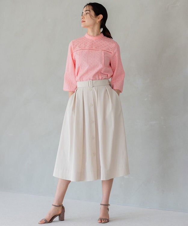 組曲 カラータフタベルト付き スカート ベージュ系
