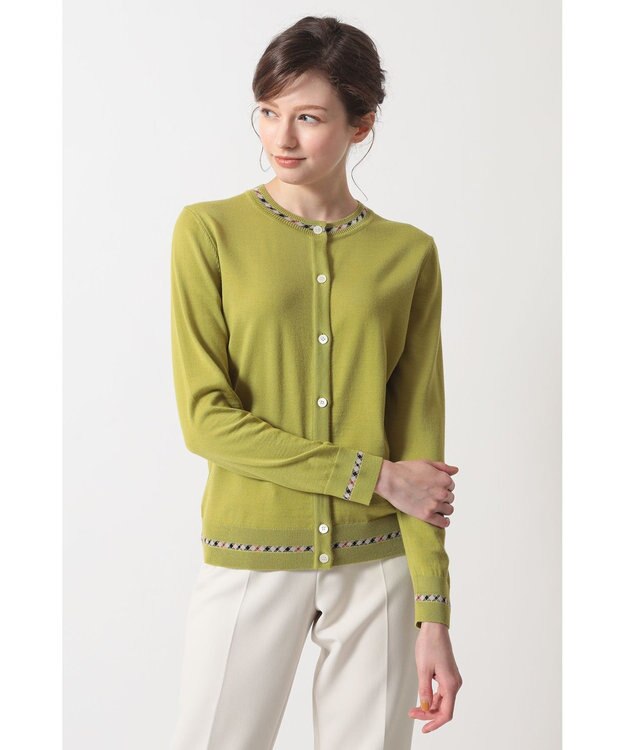 DAKS スーパーファインメリノウール チェックカーディガン グリーン