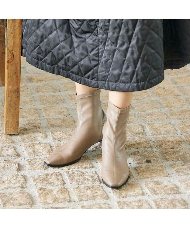 MODE ET JACOMO <carino>【レイン対応】フレアヒールストレッチブーツ オーク