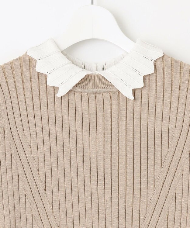 Feroux 【洗える】バイカラー襟ニットドッキング ワンピース ベージュ系