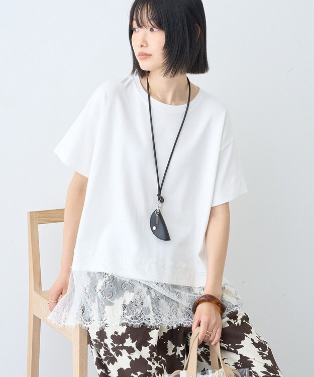 AMERICAN HOLIC 裾レース半袖プルオーバー Off White