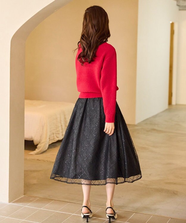 Feroux きらめきチェックフレア スカート ブラック系