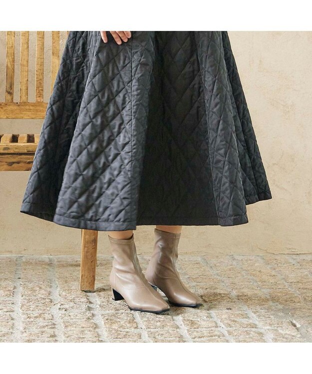 MODE ET JACOMO <carino>【レイン対応】フレアヒールストレッチブーツ オーク