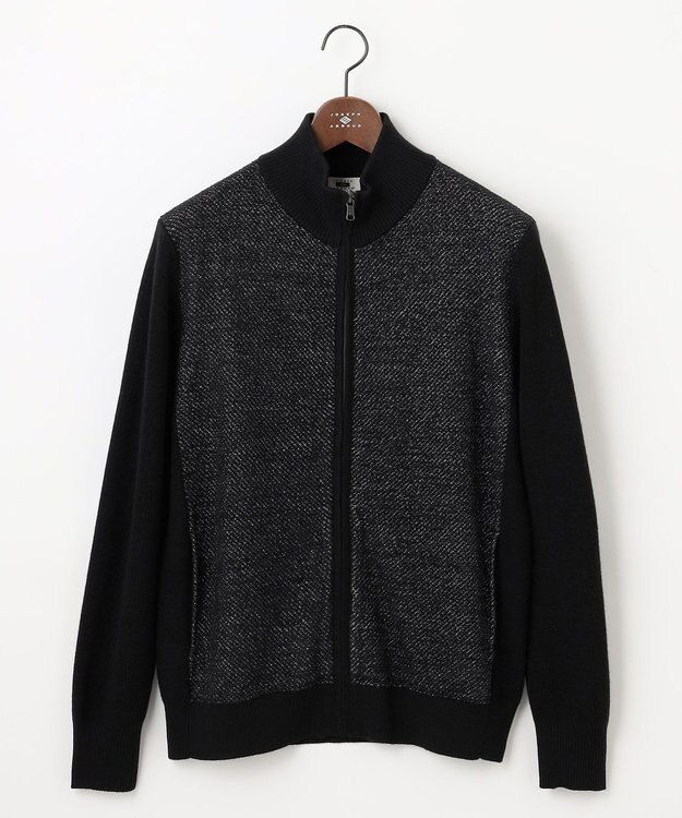 JOSEPH ABBOUD 【イタリア糸使用/洗える】メリノブレンドモール ジップ ニット ブルゾン ブラック系