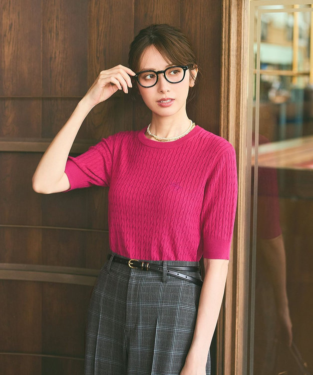 ANY SIS S ケーブルニット プルオーバー ラズベリー