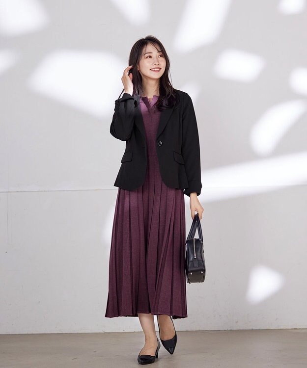 Tiaclasse 【洗える】プリーツワンピース ワイン