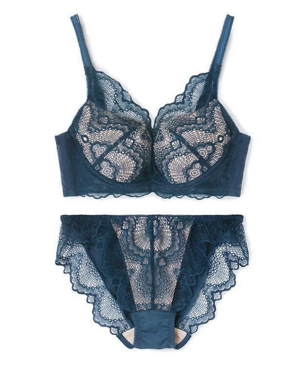 San-ai Resort（三愛水着楽園） 【新色アッシュローズ・アッシュグレー追加】 カシュクール脇高ブラジャー＆ショーツ ブルー