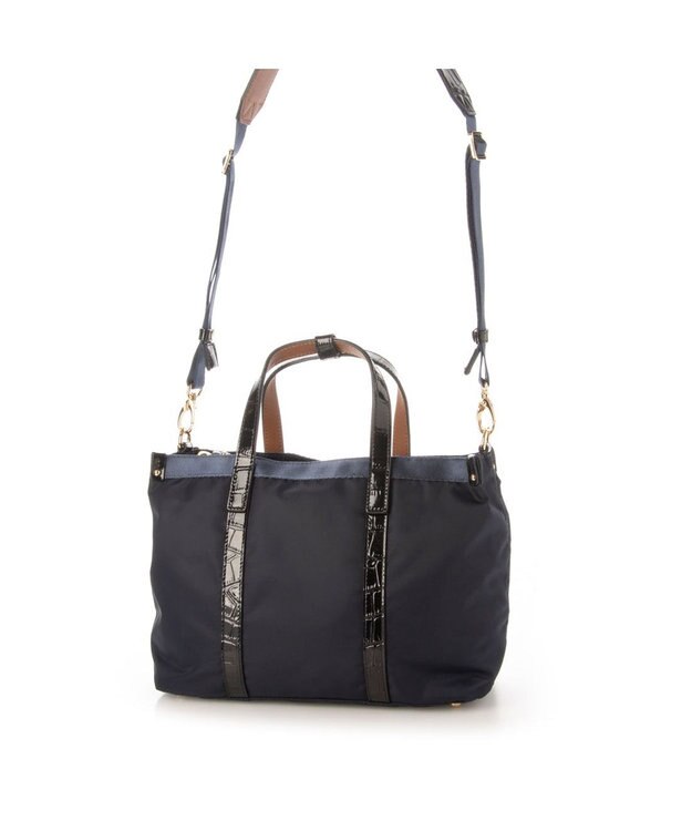 LA BAGAGERIE 【エコユース】ナイロン×型押しエナメル　2WAYミニトート ネイビー