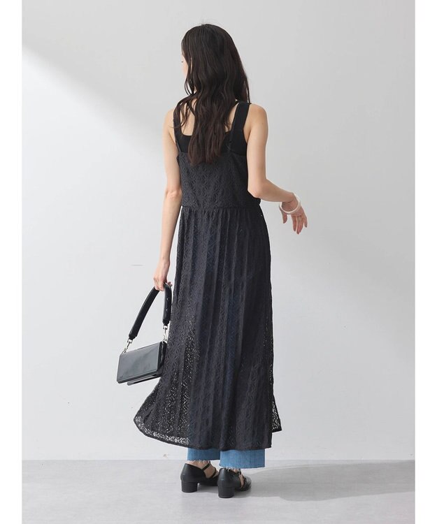 earth music&ecology フラワーレースキャミワンピース Black