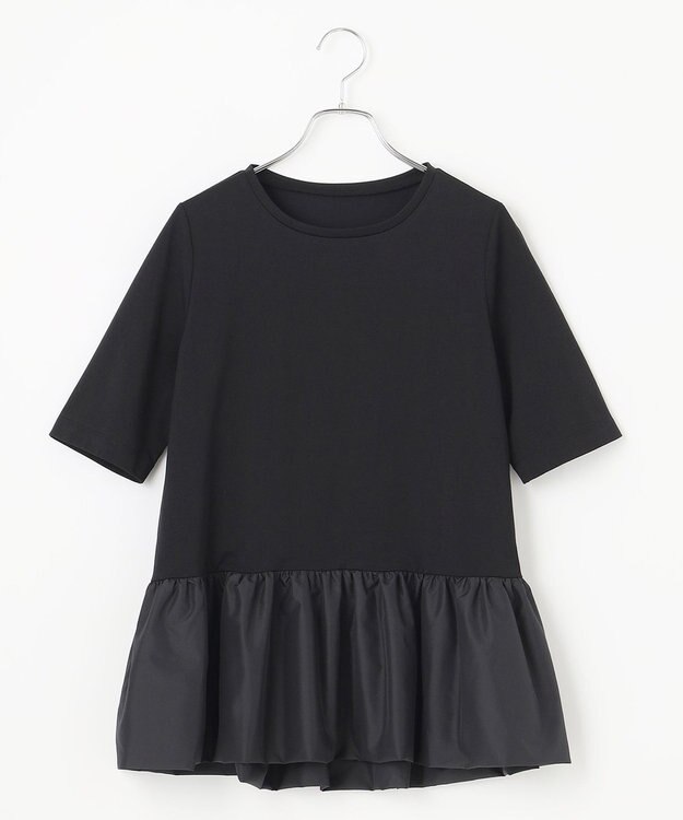 #Newans 【撥水・吸水速乾】コンビネーションペプラムチュニックカットソー ブラック系