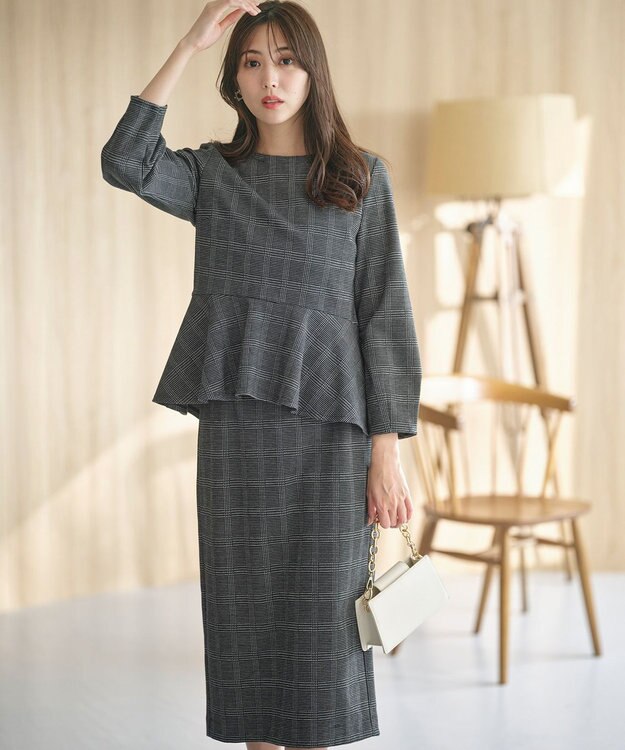 ANY SIS 【WEB・一部店舗限定】カットジャカードペプラム セットアップ ブラック系3