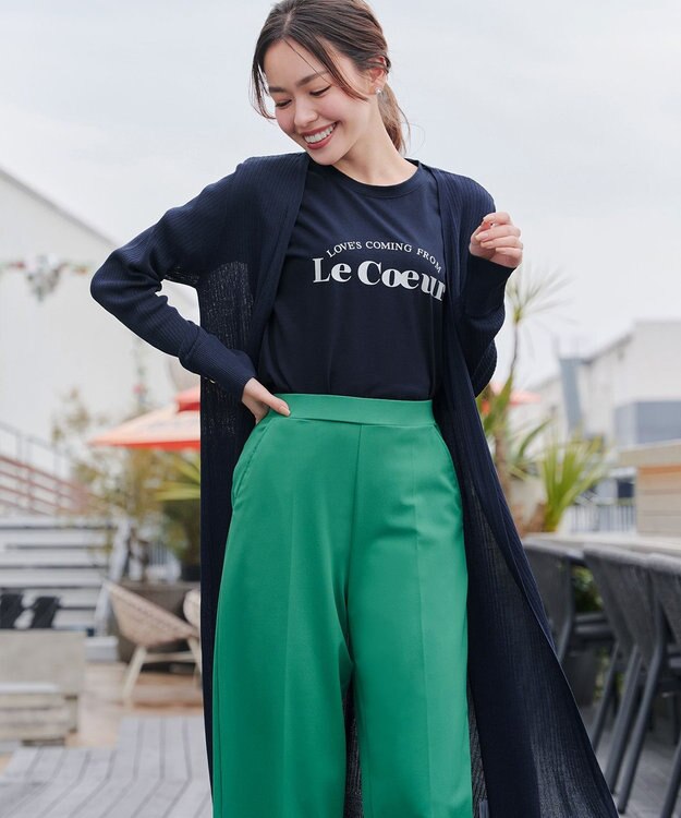 Tiaclasse 【洗える】ボタン付きロングリブカーディガン ネイビー