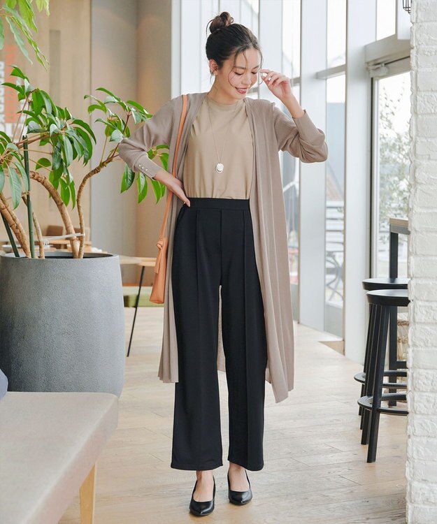 Tiaclasse 【洗える】ボタン付きロングリブカーディガン グレージュ