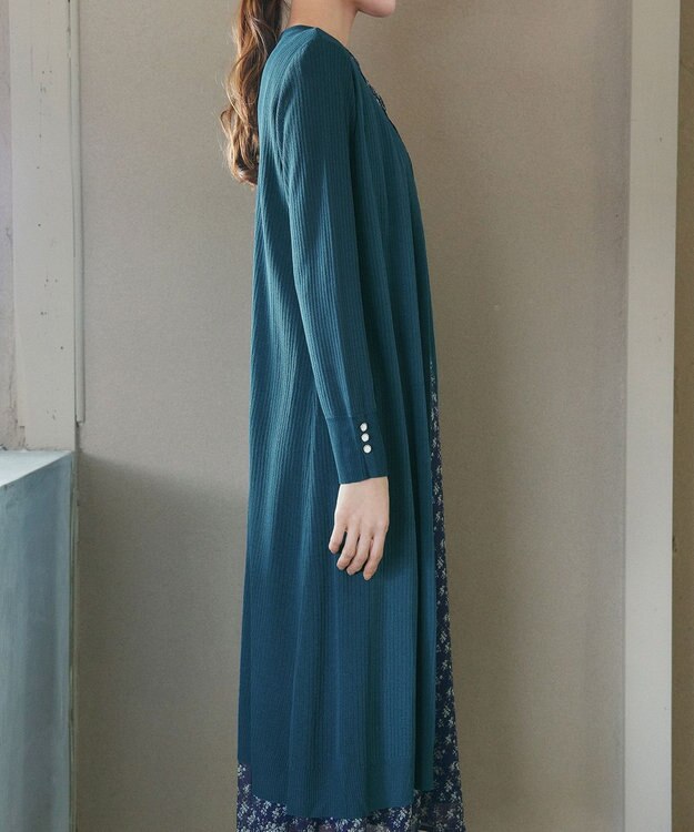 Tiaclasse 【洗える】ボタン付きロングリブカーディガン ターコイズ