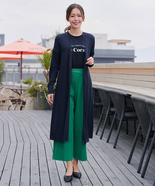 Tiaclasse 【洗える】ボタン付きロングリブカーディガン ネイビー