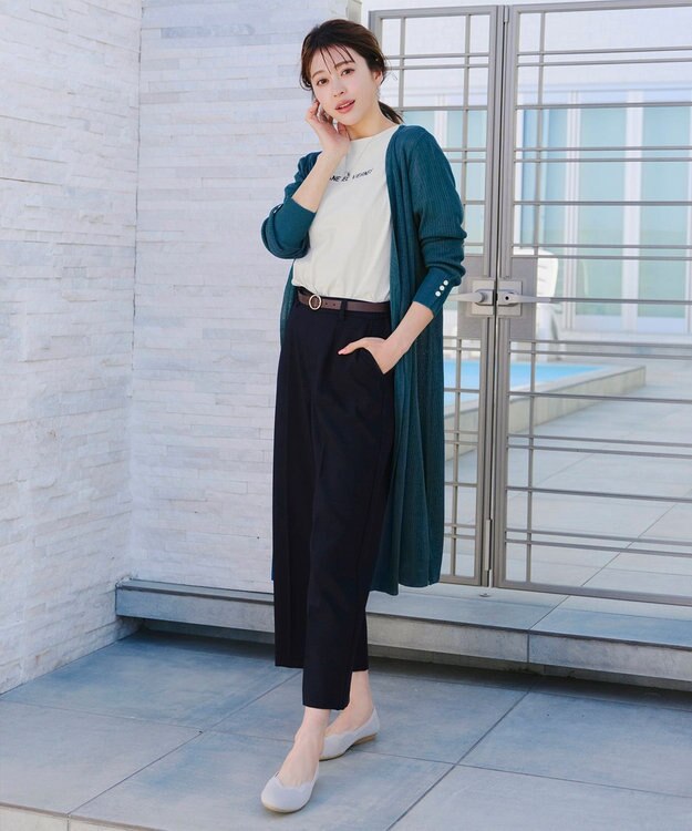 Tiaclasse 【洗える】ボタン付きロングリブカーディガン ターコイズ