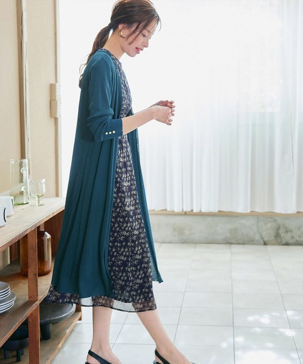 Tiaclasse 【洗える】ボタン付きロングリブカーディガン ターコイズ