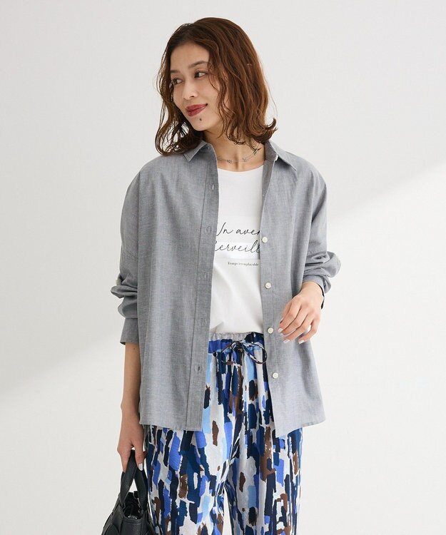 Green Parks 綿麻混シャツ Gray