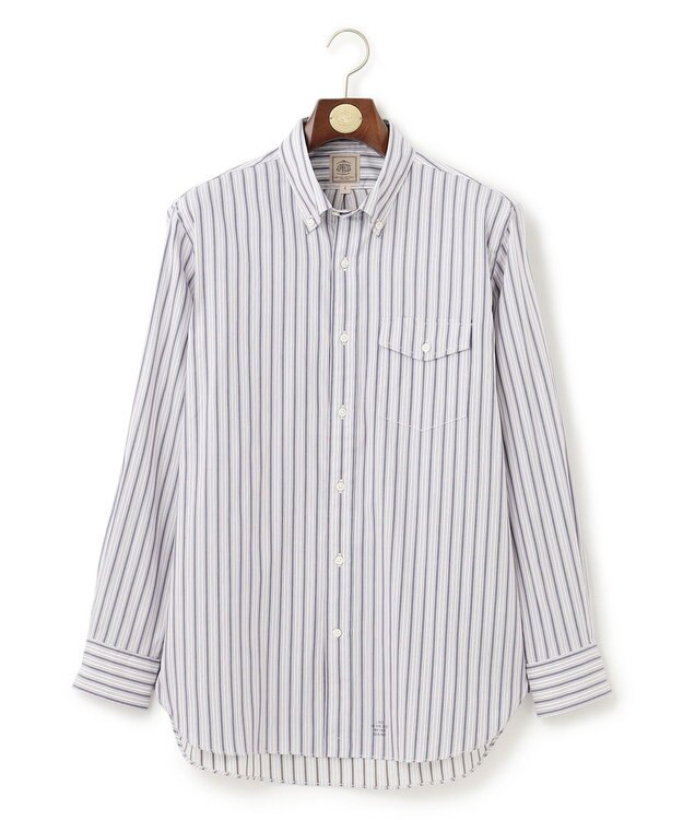 J.PRESS MEN オーガニックコットン ダブルチューブマルチストライプ シャツ ブルー系1