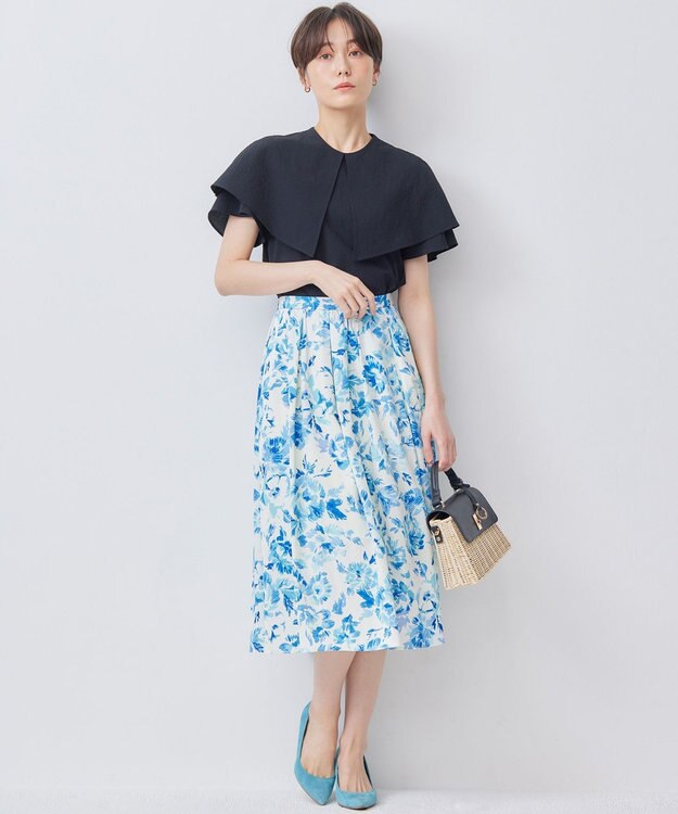 組曲 S スプレーローズプリント フレアスカート ブルーグラデーション系5