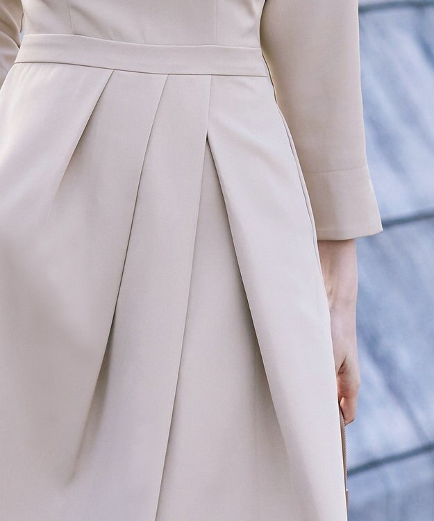 Tiaclasse L 【洗える】アシンメトリータックフレアワンピース ベージュ