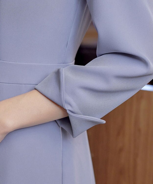 Tiaclasse L 【洗える】アシンメトリータックフレアワンピース ブルー