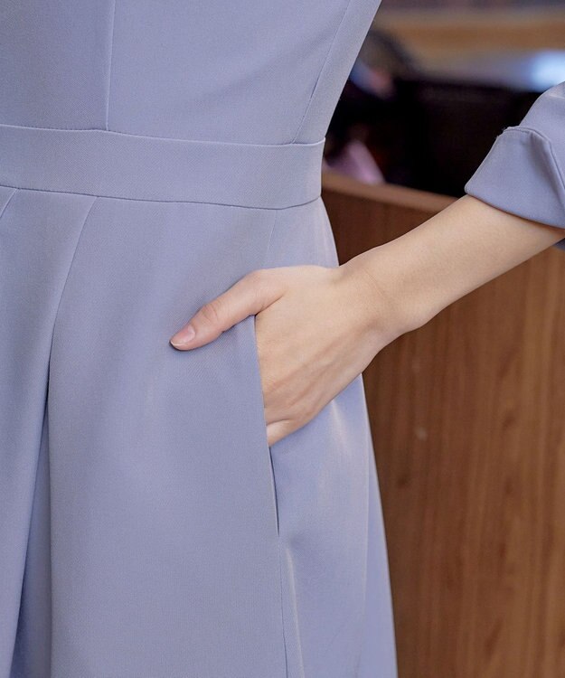 Tiaclasse L 【洗える】アシンメトリータックフレアワンピース ブルー