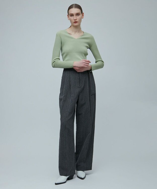 BEIGE， LA MONNAIE / Vネックニット Sage×M.Gray