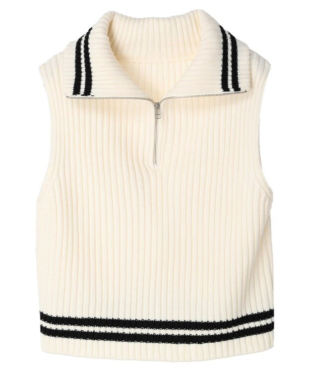 earth music&ecology ハーフジップニットベスト Ivory