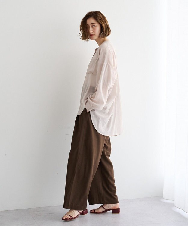 YECCA VECCA ドライタッチシアーバンドカラーシャツ Gray Beige