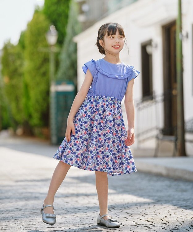 組曲 KIDS 【110-140㎝】サマーフラワー ワンピース ブルー