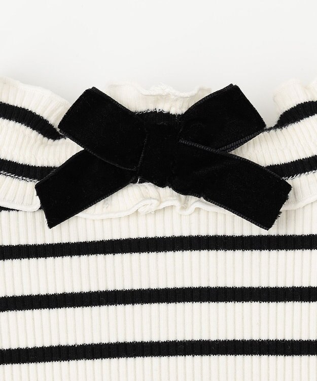 ANY KIDS テレコハイネック長袖Tシャツ ホワイト×ブラック