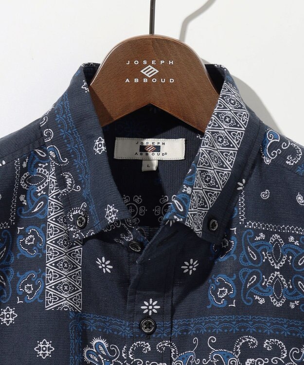 JOSEPH ABBOUD 【キングサイズ・サスティナブル素材】コットンリヨセルリネンバンダナプリント シャツ ネイビー系6