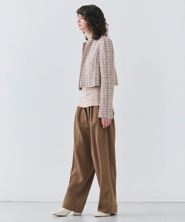 BEIGE， 【洗える】STEVIA / ウール混タックワイドパンツ Brown