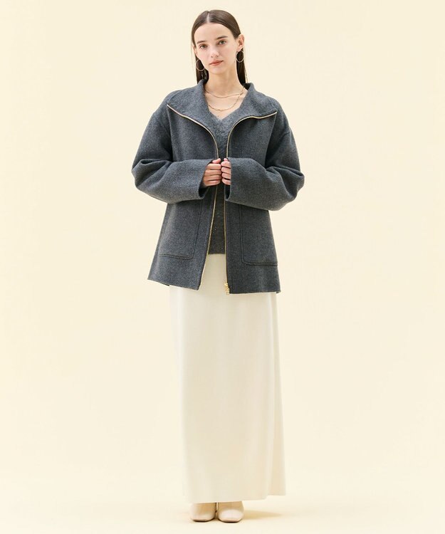 BEIGE， ZION / ウールスタンドカラーショートコート Charcoal