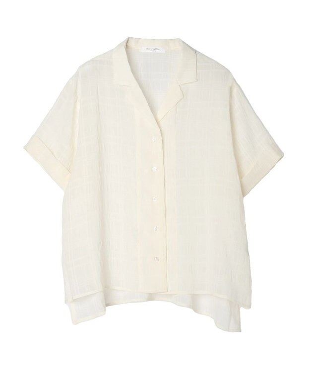 Green Parks シアーチェック開襟ブラウス Off White