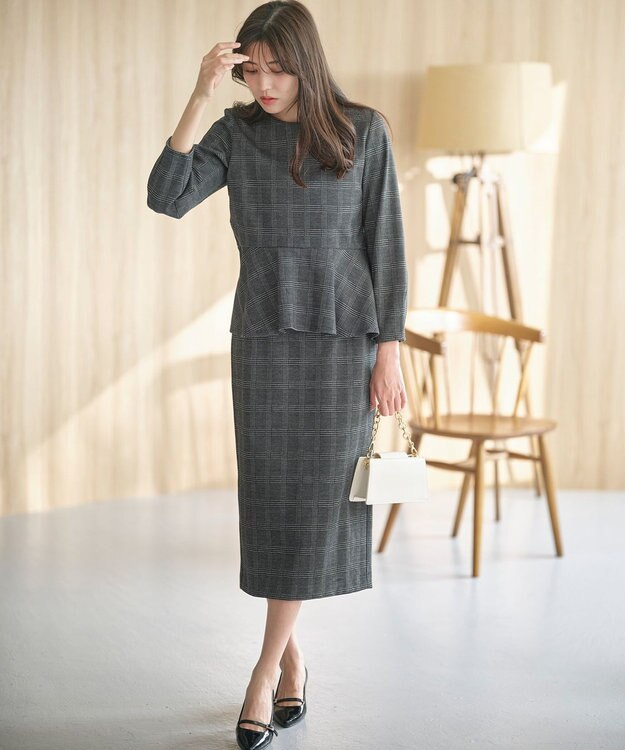 ANY SIS 【WEB・一部店舗限定】カットジャカードペプラム セットアップ ブラック系3